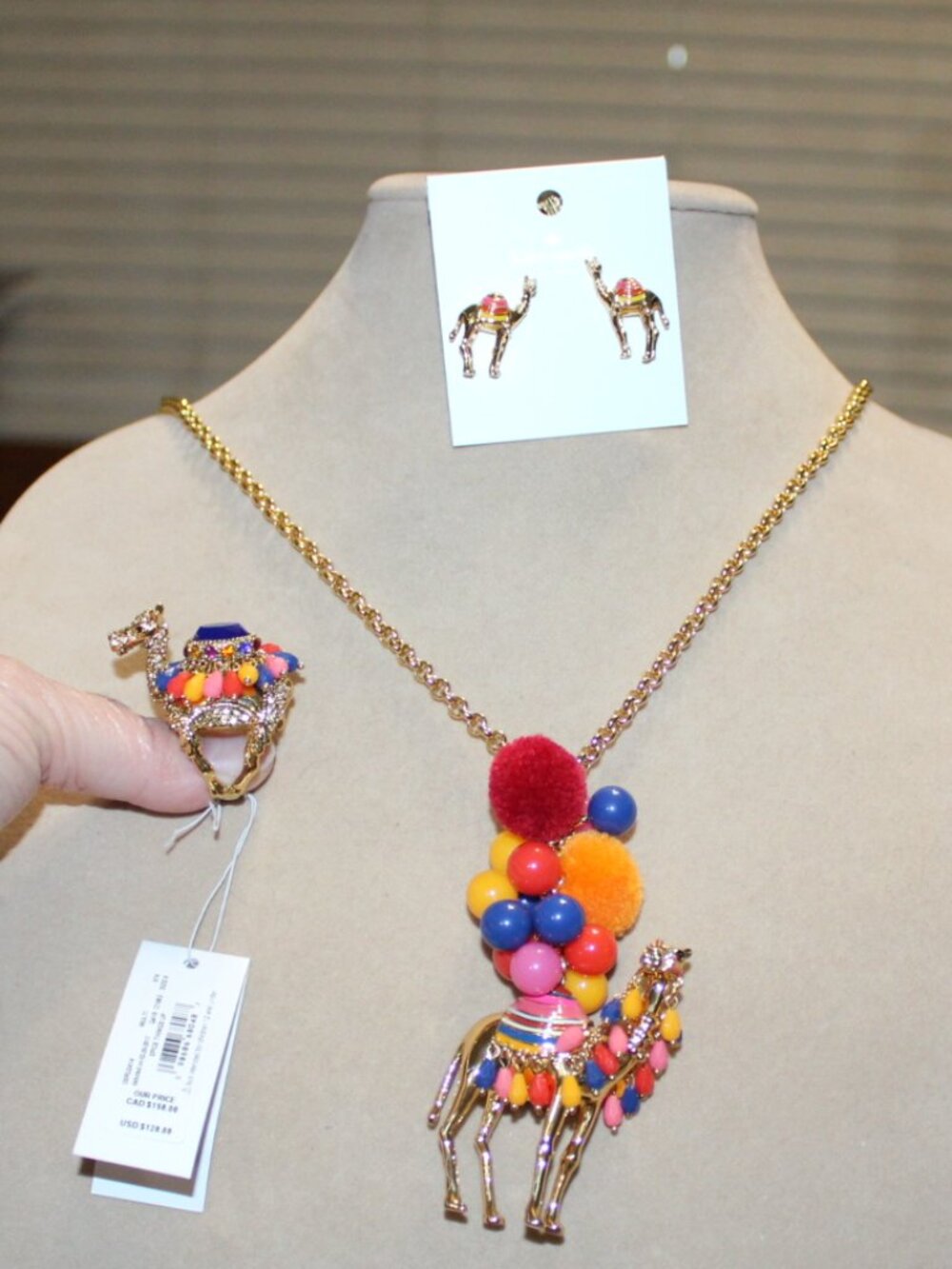 NWT Kate Spade "Spice Things Up" Camel Pendant necklace, ring and earring set! - Picture 13 of 16